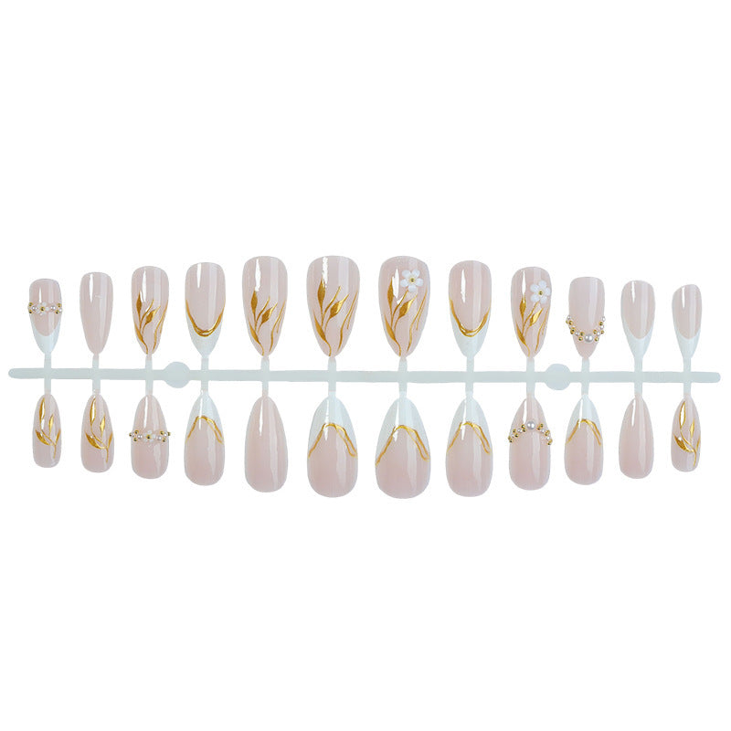 Artificial Nail Set with Gold Accents and Flower Designs Stornfield