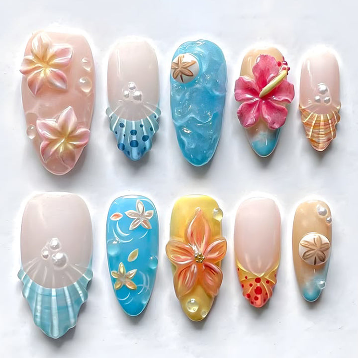 Extravagant Coastal Floral Nail Art Extensions Stornfield