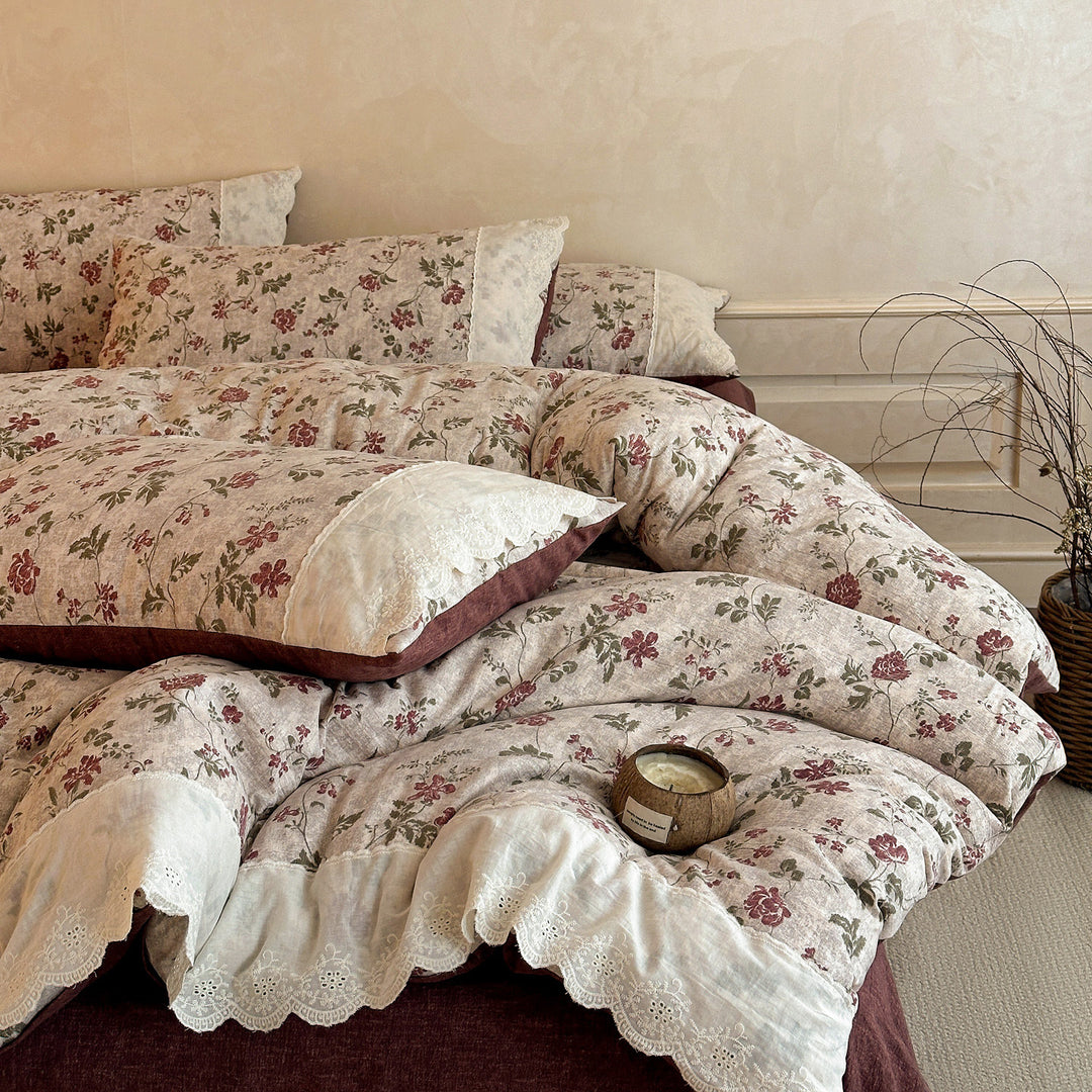 Vintage Floral Embellished Bedding Set