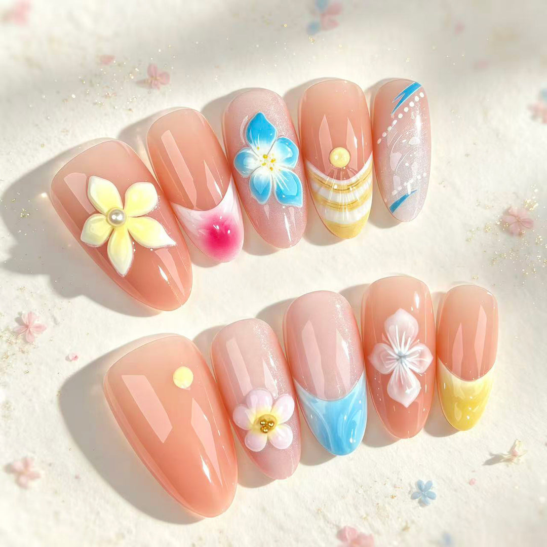 Artistic Floral Decoration Press-On Nail Set