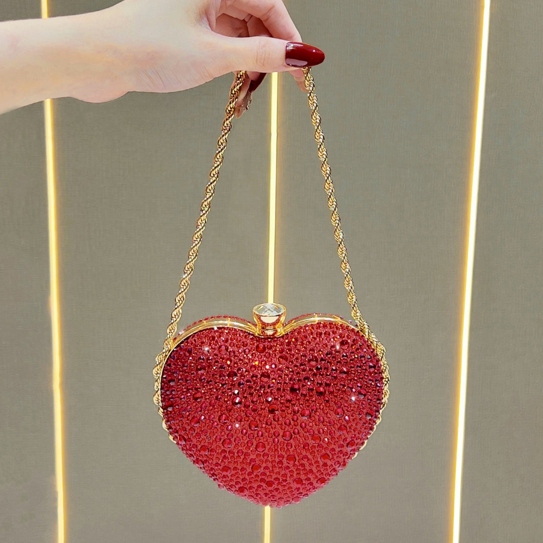 Heart-Shaped Rhinestone Evening Purse