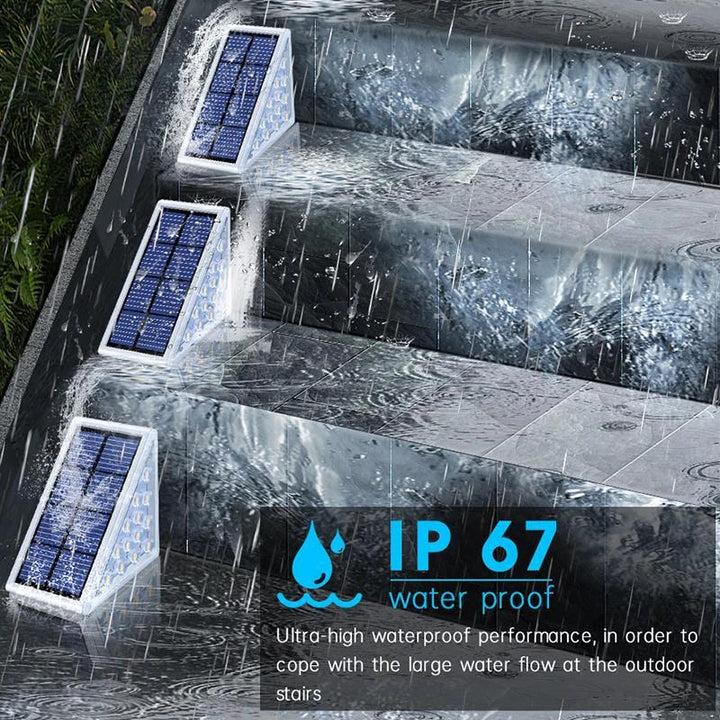 Angled Triangular Solar-Powered LED Stair Step Lights With Dusk-To-Dawn Sensor And Waterproof Mounting Stornfield