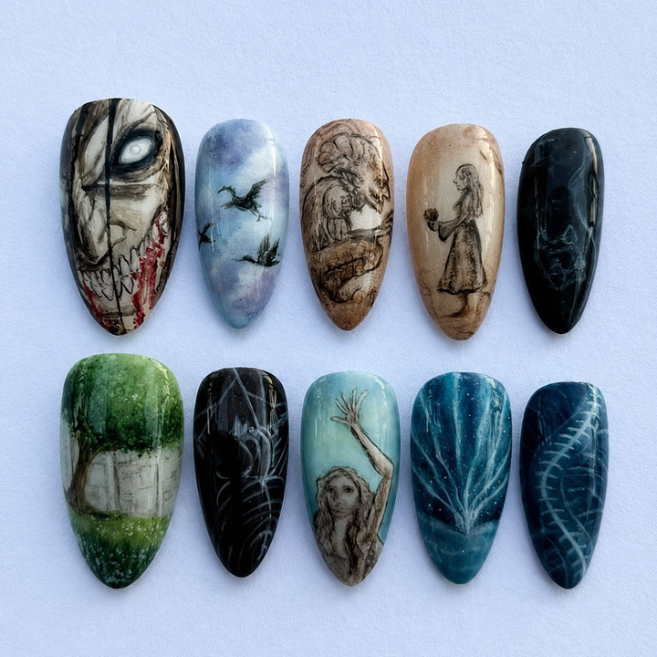 Artificial nail set with creative and imaginative designs Stornfield