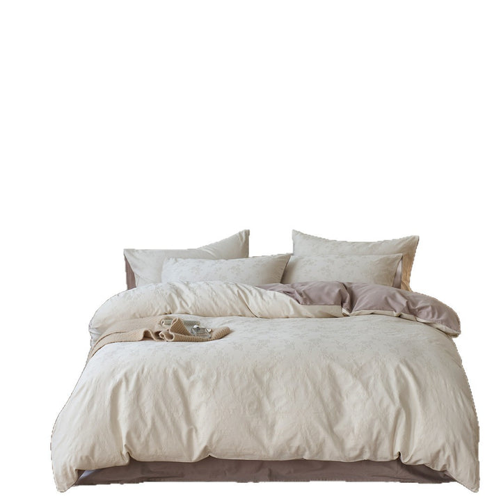 Floral Jacquard-Texture Cotton Sateen Duvet Cover Set with Pillow Shams