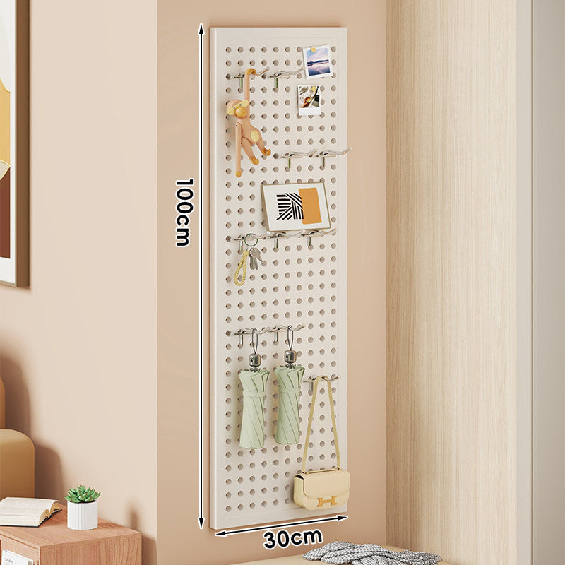 Large Vertical Perforated Wall Storage Panel with Adjustable Hooks and Accessory Mounts