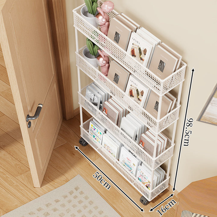 Slim Four-Tier Metal Mesh Narrow Bookshelf Organizer