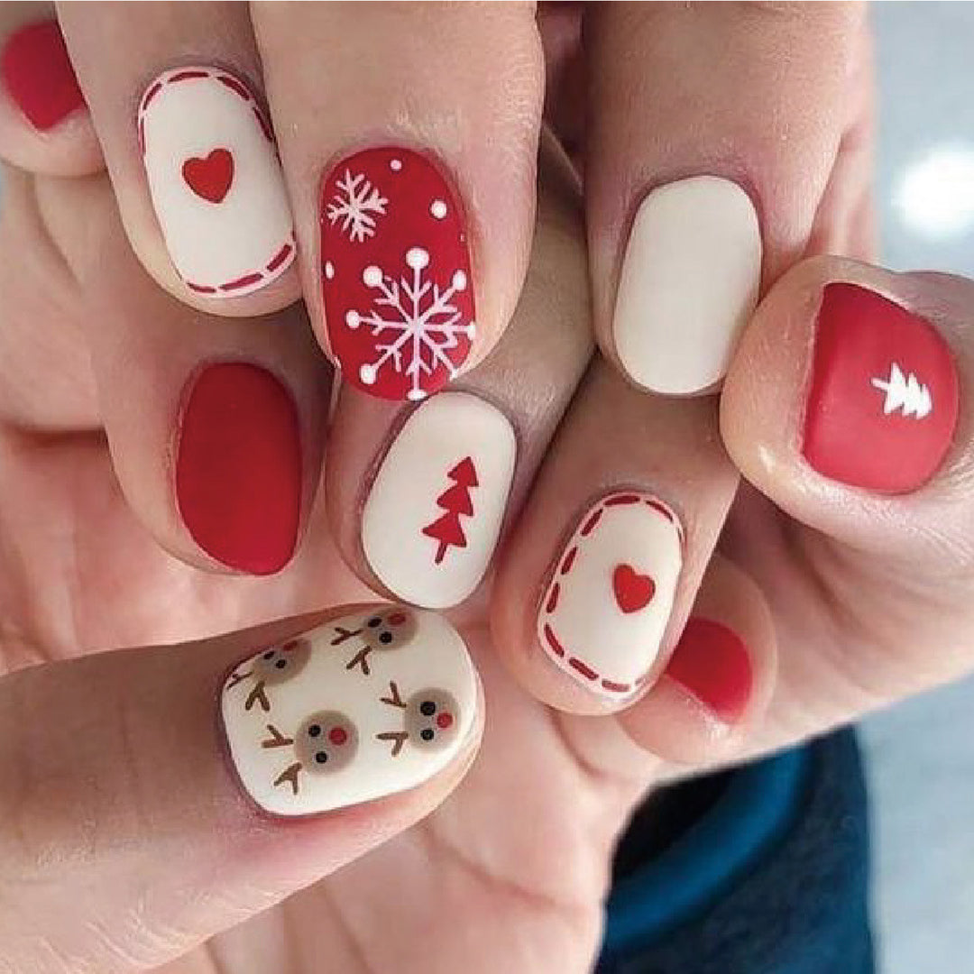 Festive Holiday-Themed Press-On Nail Art Set Stornfield