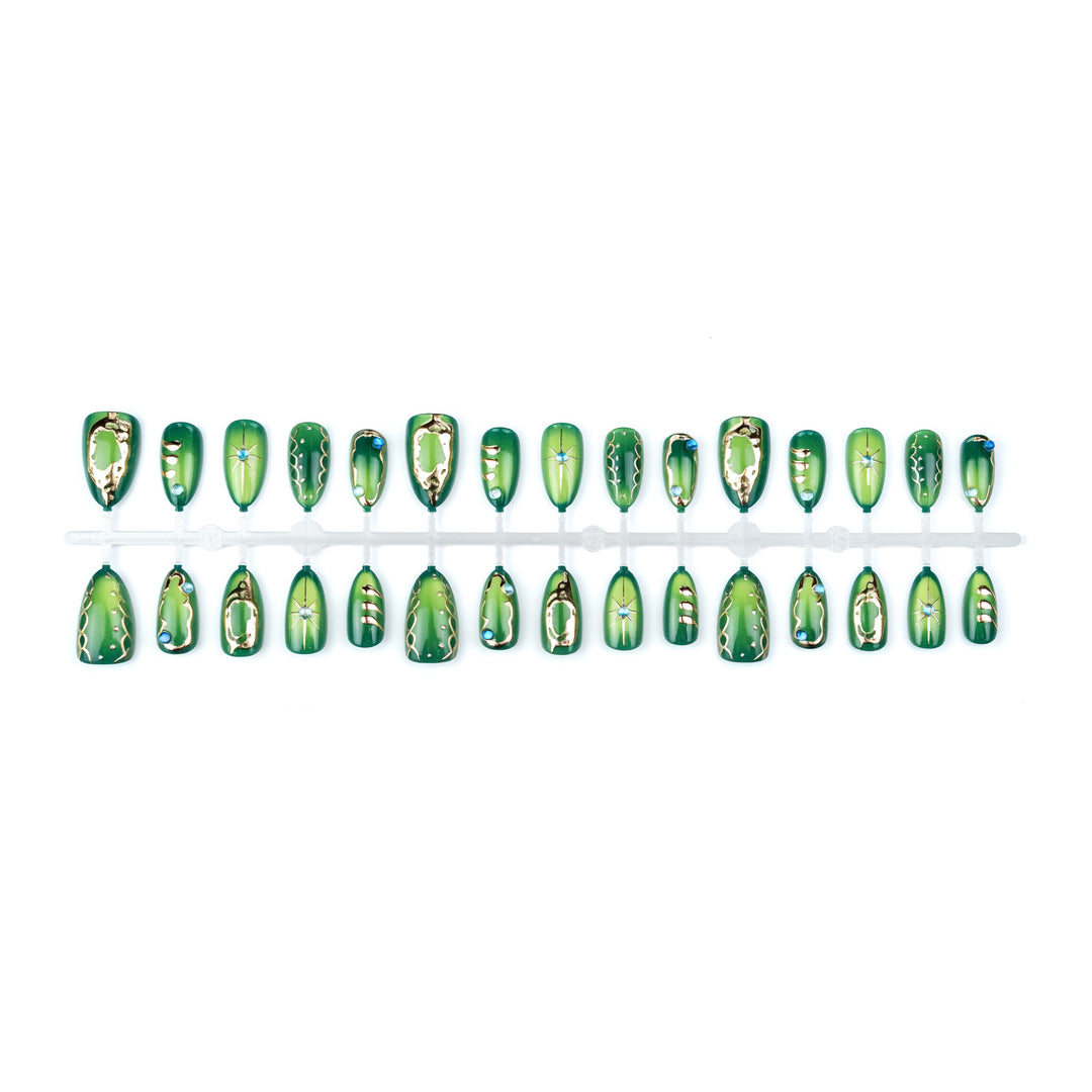 Artistic Press-On Nail Art Set with Geometric Metal Accents Stornfield