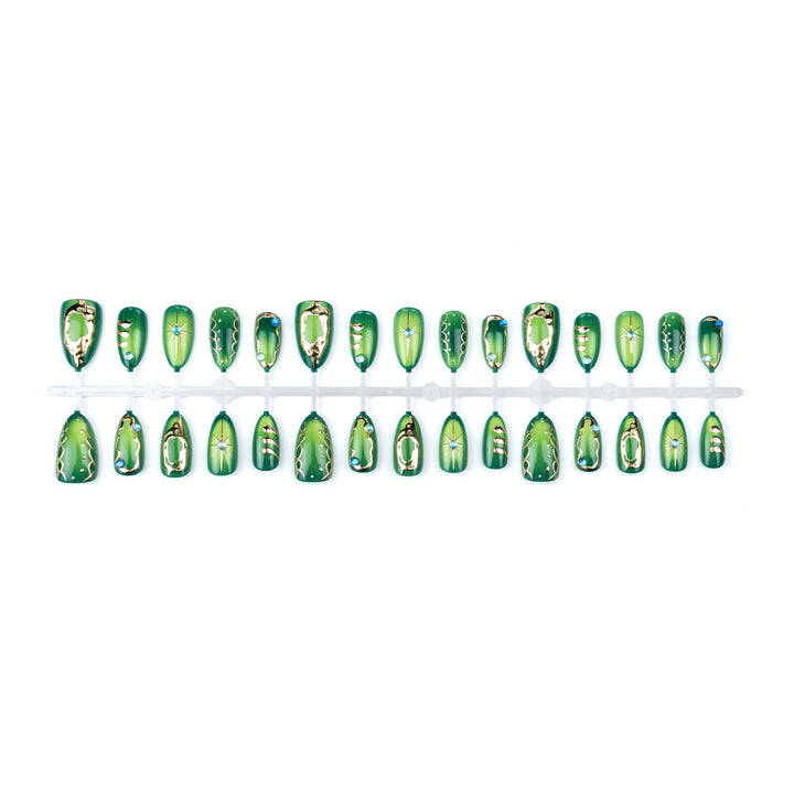 Artistic Press-On Nail Art Set with Geometric Metal Accents Stornfield