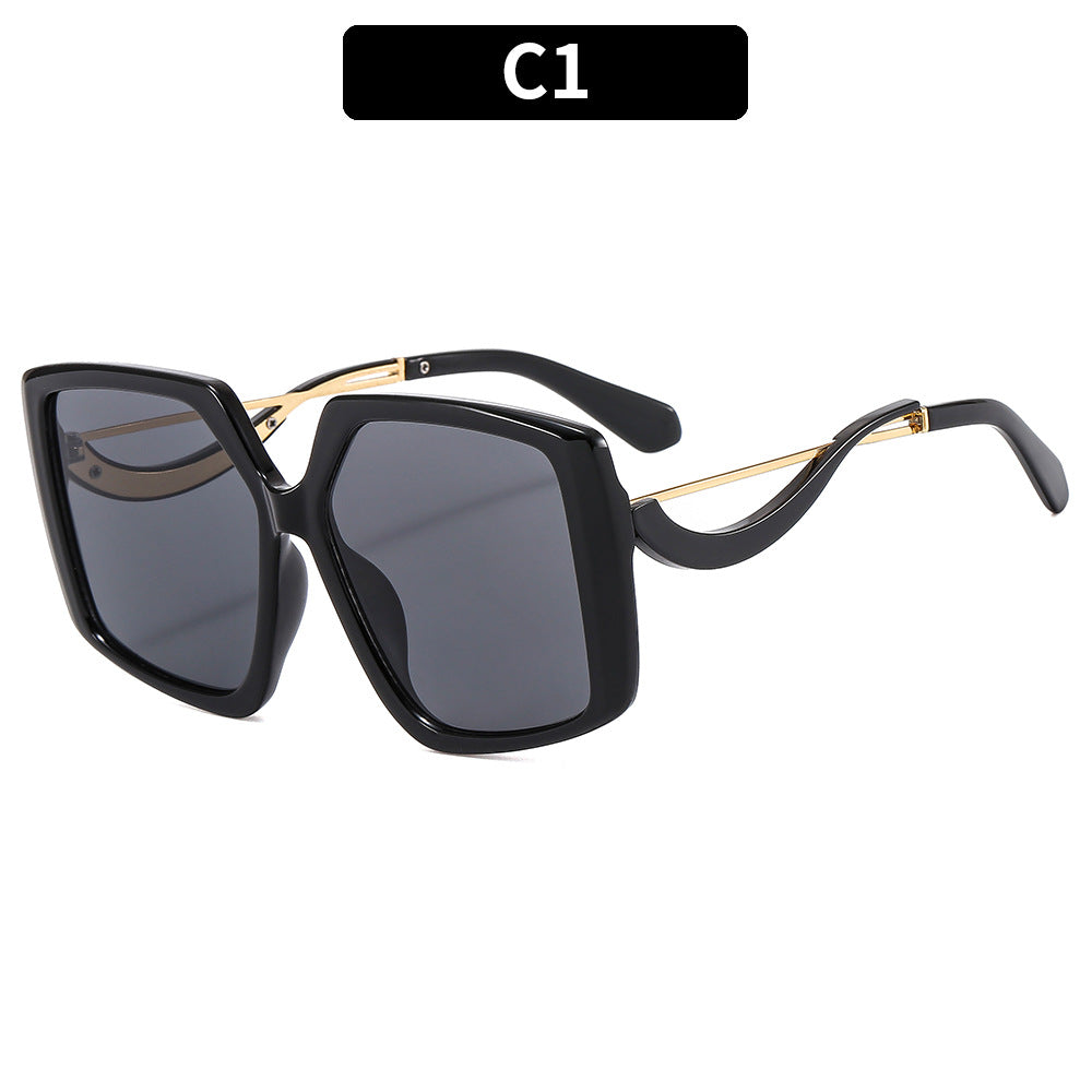 Oversized Square Frame Sunglasses with Gold Accents
