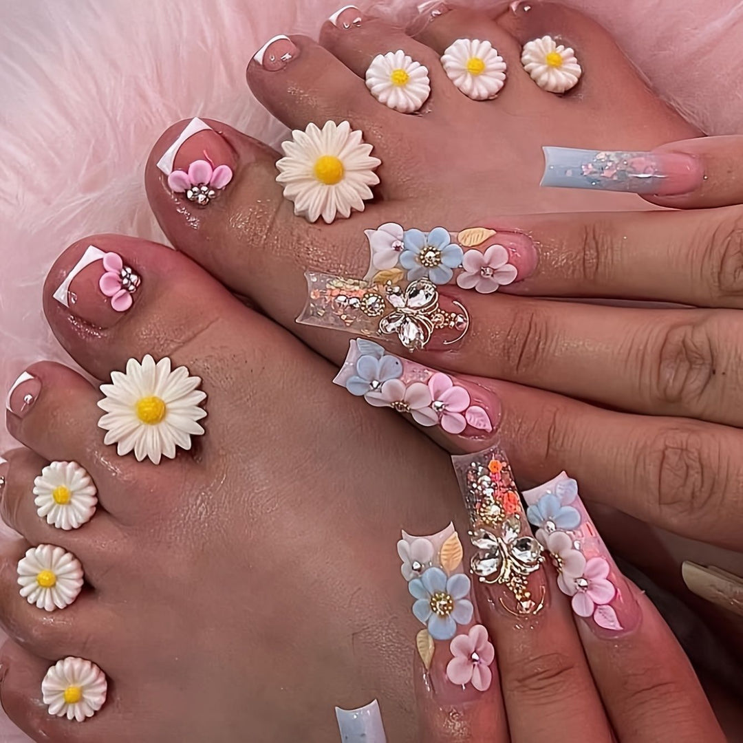 Decorative Floral Press-On Pedicure Set Stornfield
