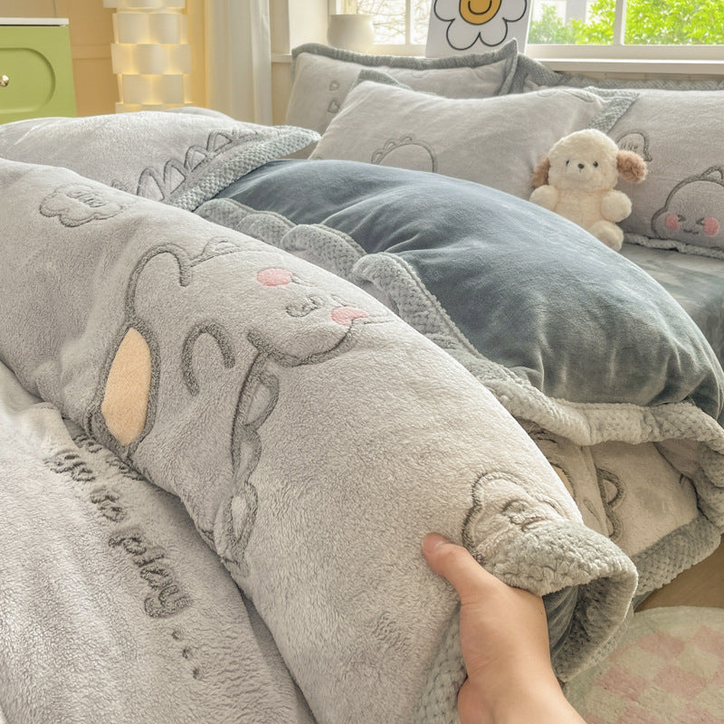 Cartoon Animal Plush Comforter Set