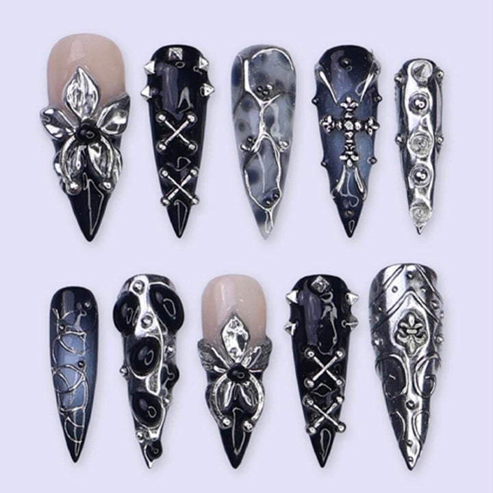Artificial nail set with elegant 3D embellishments and stylish accents Stornfield
