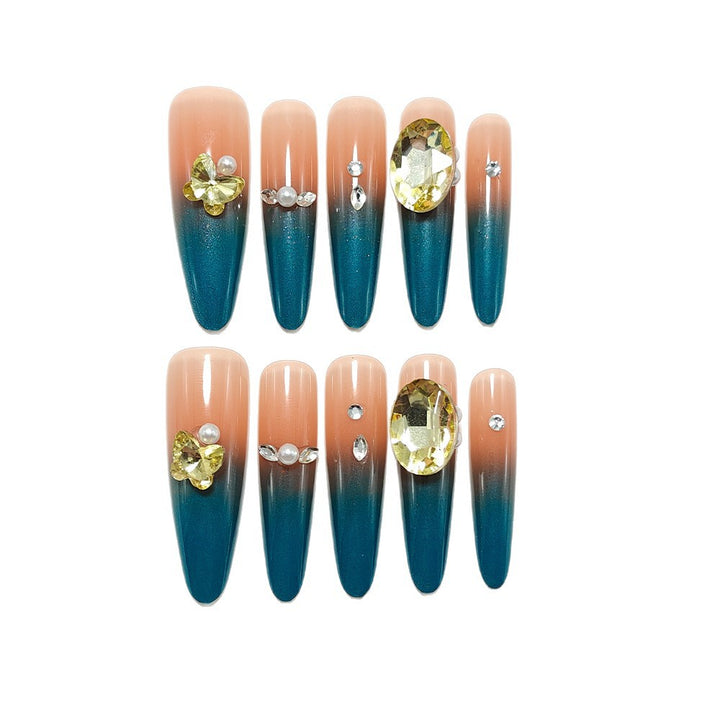 Glamorous artificial nails with elegant ombre effect and high-quality embellishments Stornfield