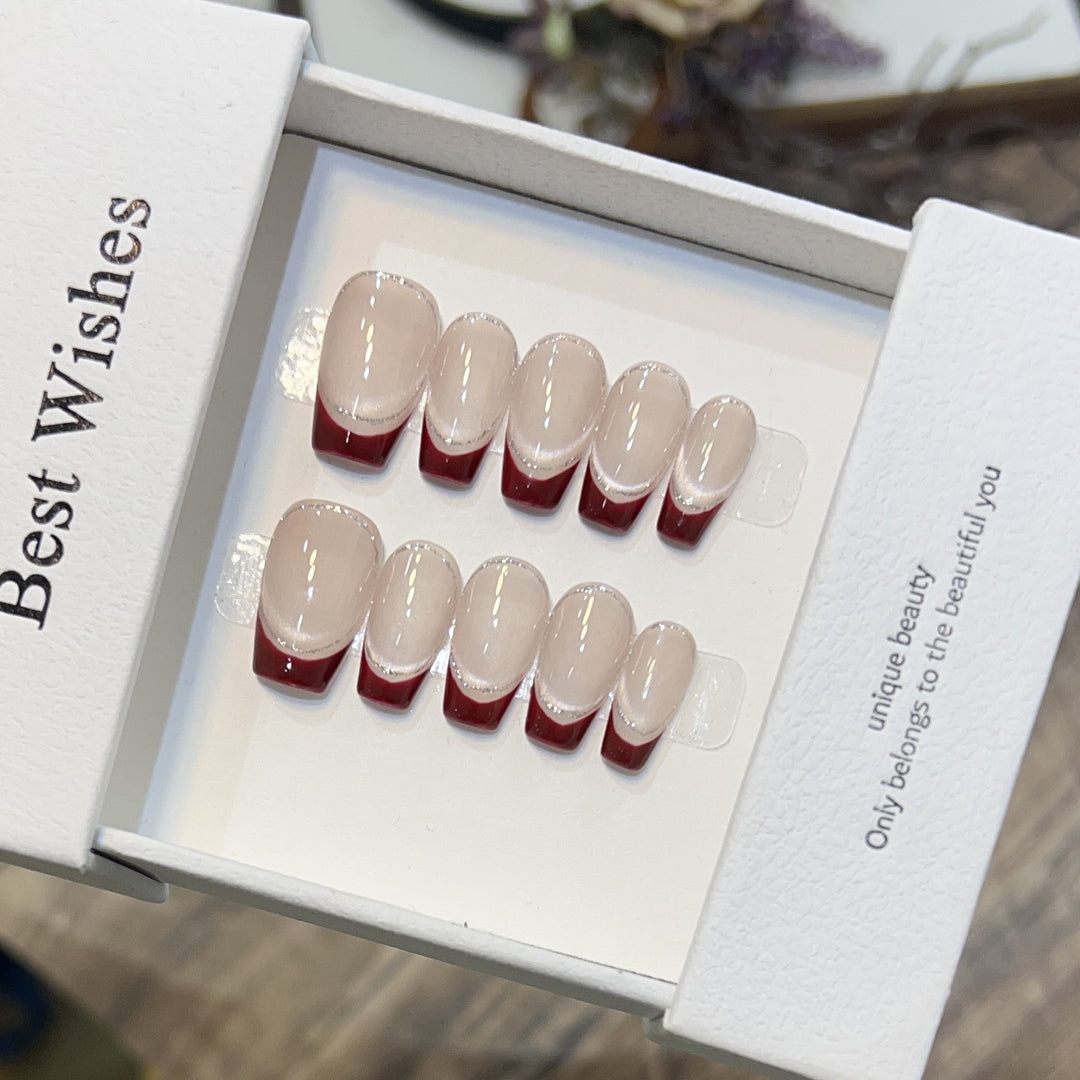 Artistic Gel Press-On Nail Set with Elegant French Tips Stornfield