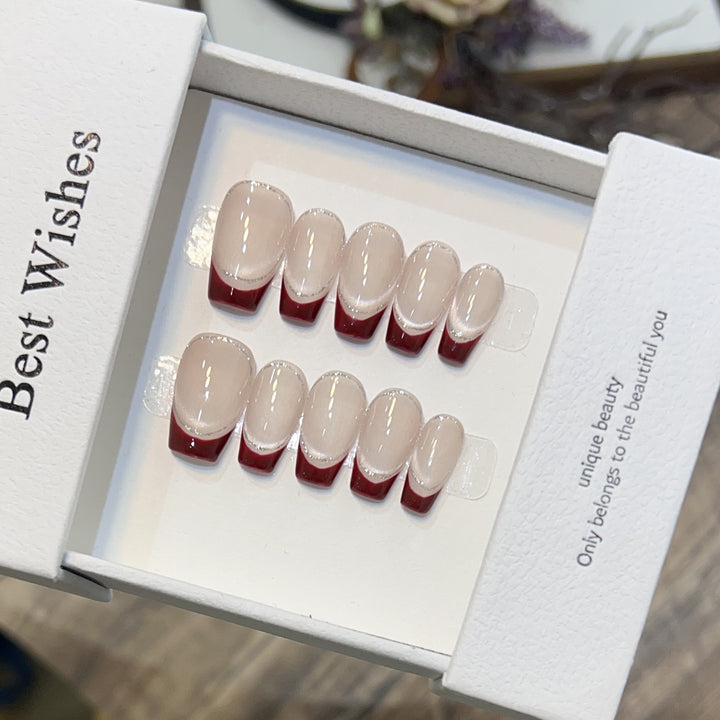 Artistic Gel Press-On Nail Set with Elegant French Tips Stornfield