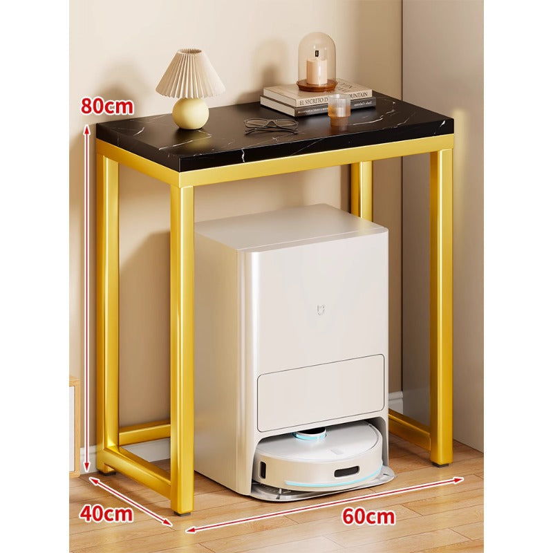 Marble Top Gold Metal Console Stand for Robot Vacuum Dock and Entryway Organizer