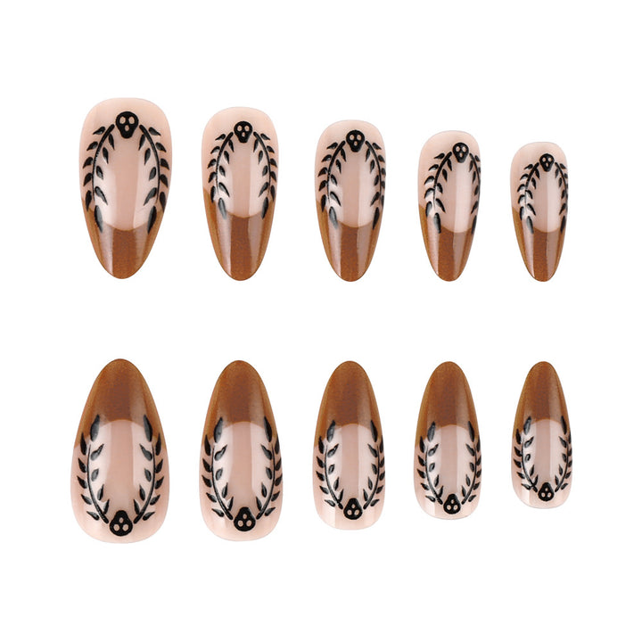 Artistic Press-On Nail Set with Floral and Leaf Patterns Stornfield