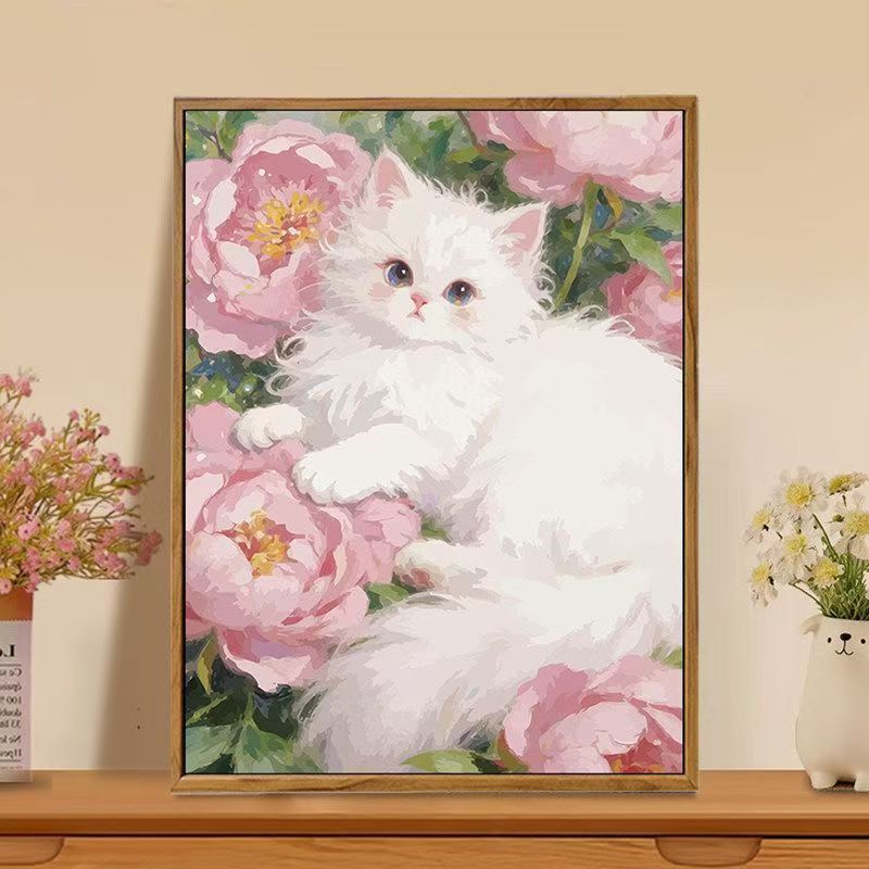 Cat-Themed Floral Wall Art Print Stornfield