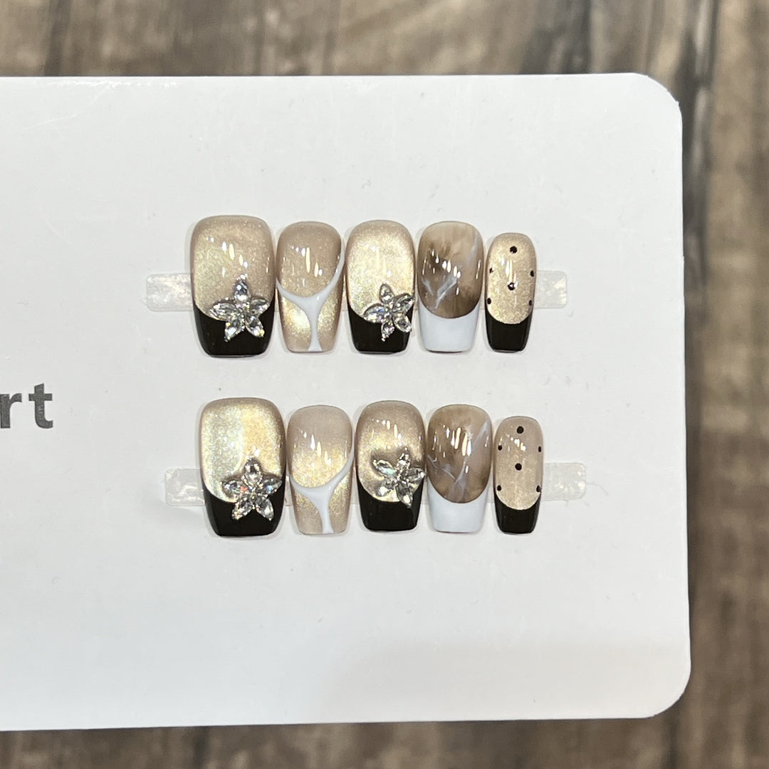 Elegant Press-On Nail Art Set with Floral Embellishments Stornfield