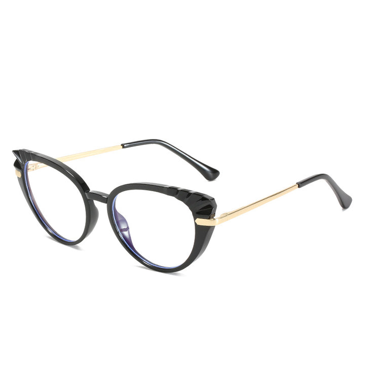 Women's Cat-Eye Prescription Glasses with Glossy Plastic Frame and Gold Accents Stornfield