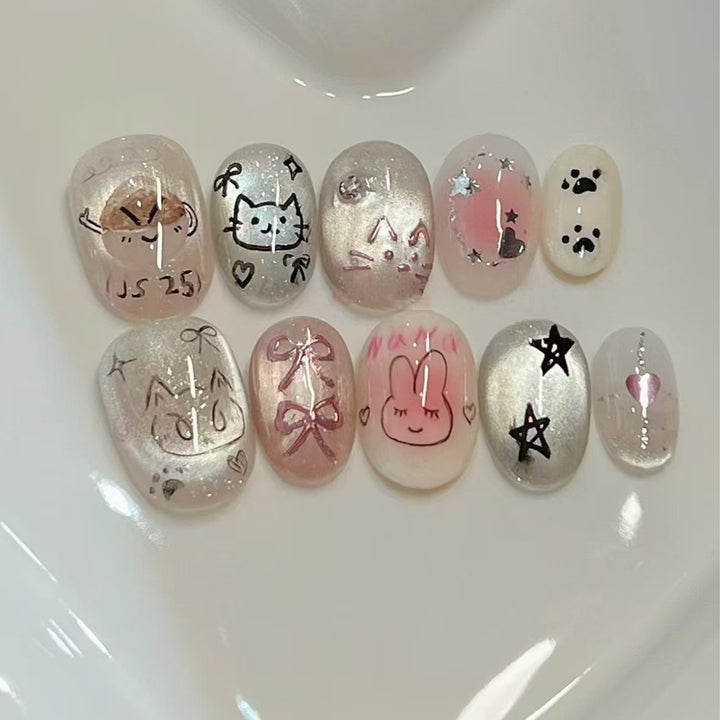 Stylish Bow-Embellished Press-On Nails Stornfield