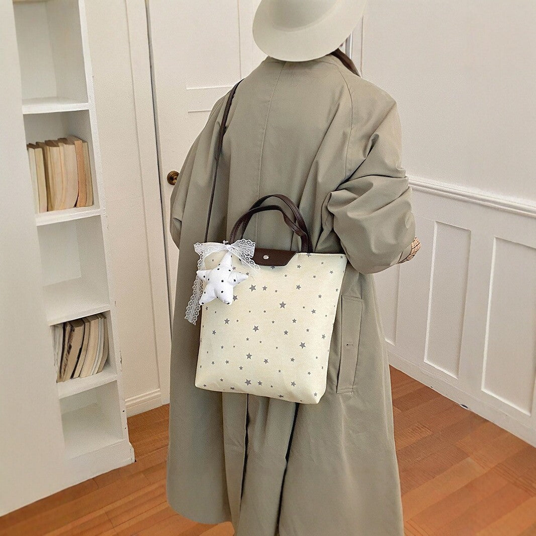 Casual Star-Patterned Tote Bag