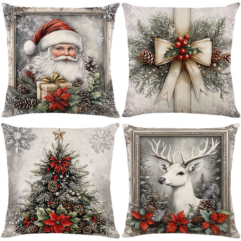 Christmas Pine & Poinsettia Decorative Throw Pillow Cover with Hidden Zipper