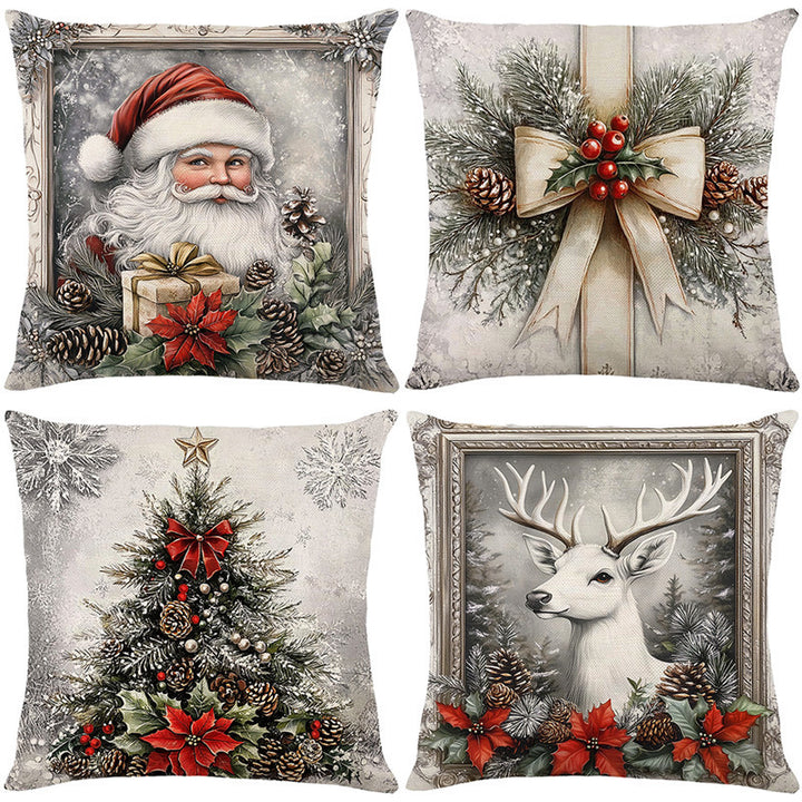 Christmas Pine & Poinsettia Decorative Throw Pillow Cover with Hidden Zipper