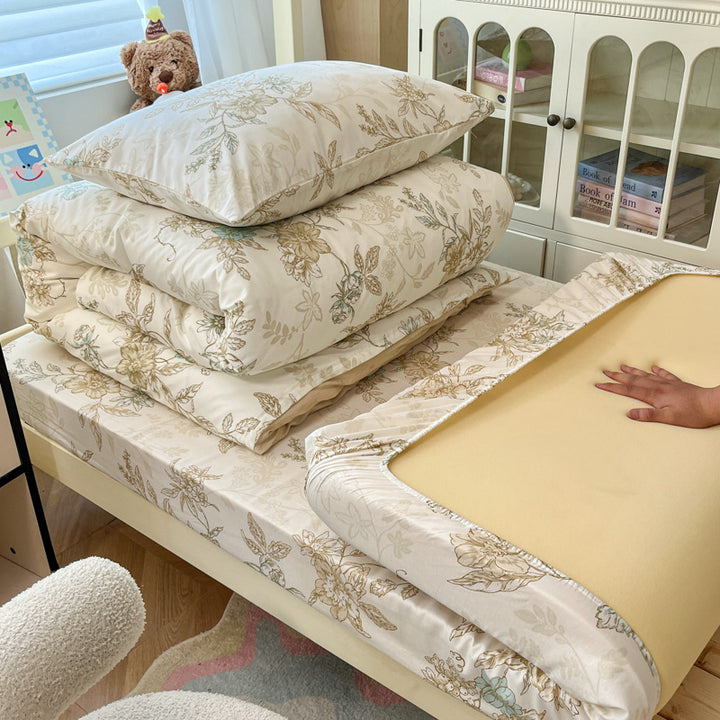 Floral Cotton Sateen Bedding Set with Quilted Duvet Pillow and Memory Foam Topper