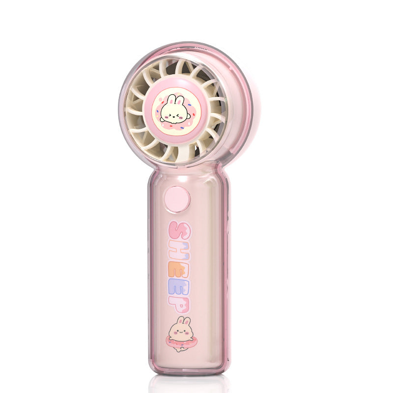 Cooling portable rechargeable handheld mini fan with cartoon cat artwork and transparent ergonomic casing Stornfield