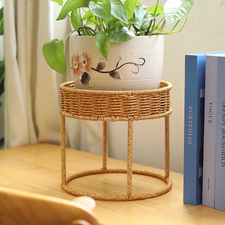 Unisex Modern Plant Stand with Woven Basket and Metal Frame Stornfield