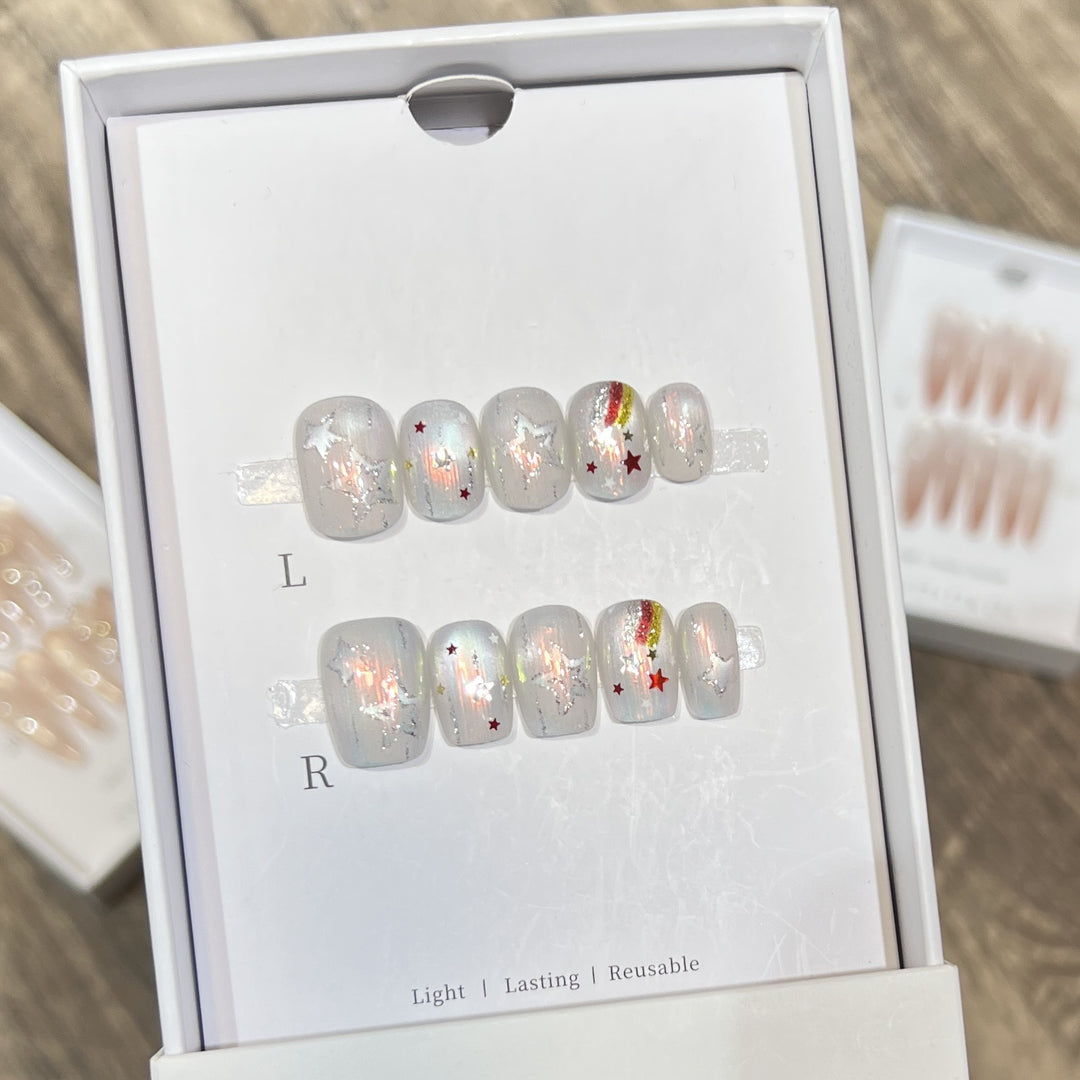 Creative Decorative Press-On Nail Set with Star and Rainbow Accents Stornfield
