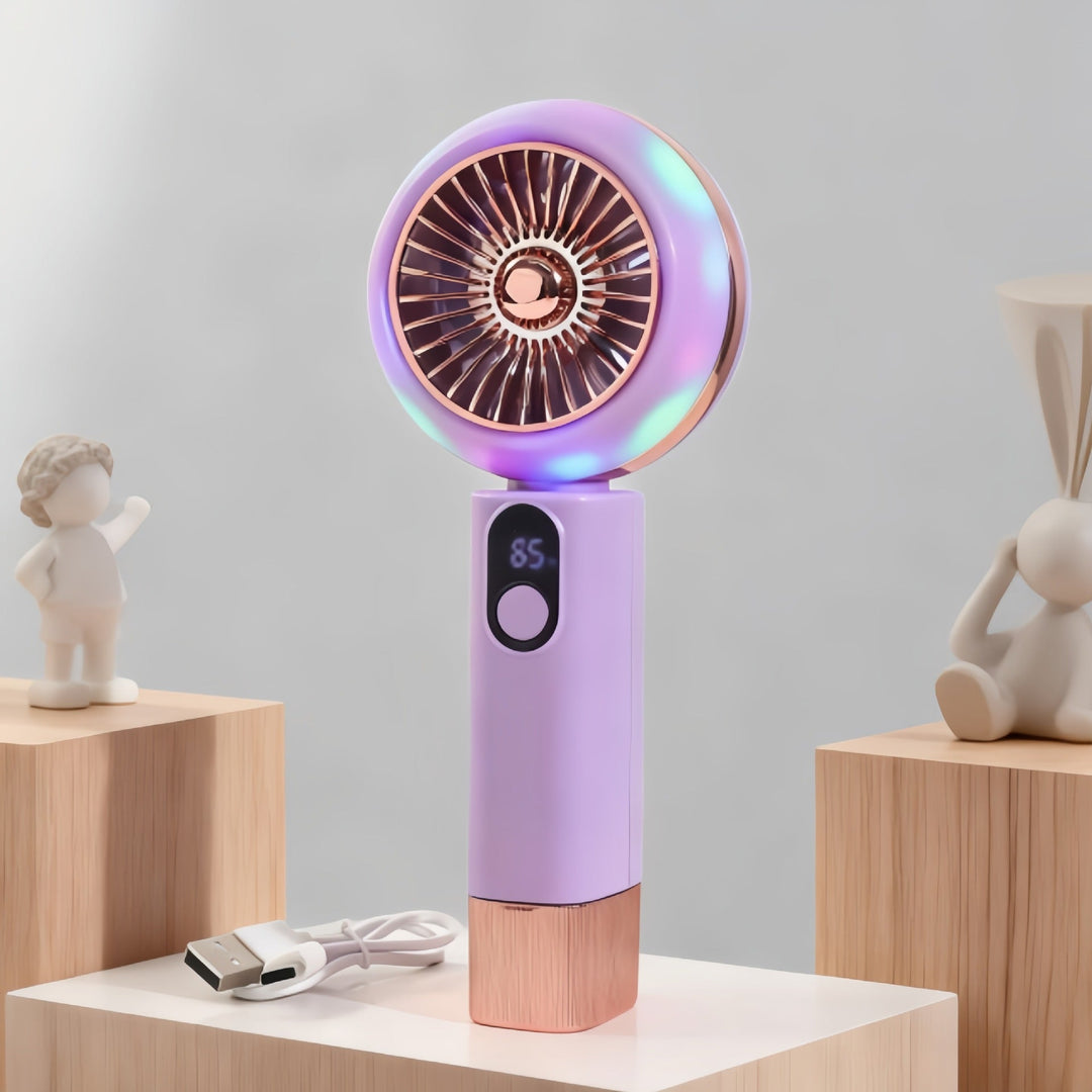 Ladies portable mini hand fan with LED light and digital control Stornfield