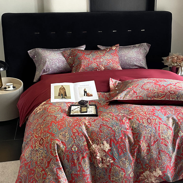 Panda Print Cotton Sateen Duvet Cover Set with Reversible Solid Backing and Button Closure