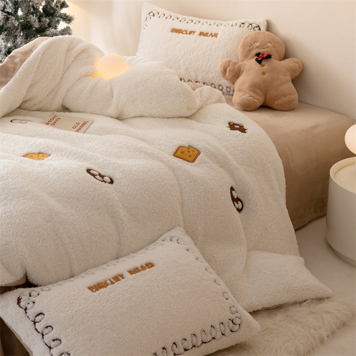 Sherpa Plush Throw Blanket and Embroidered Decorative Pillow Set