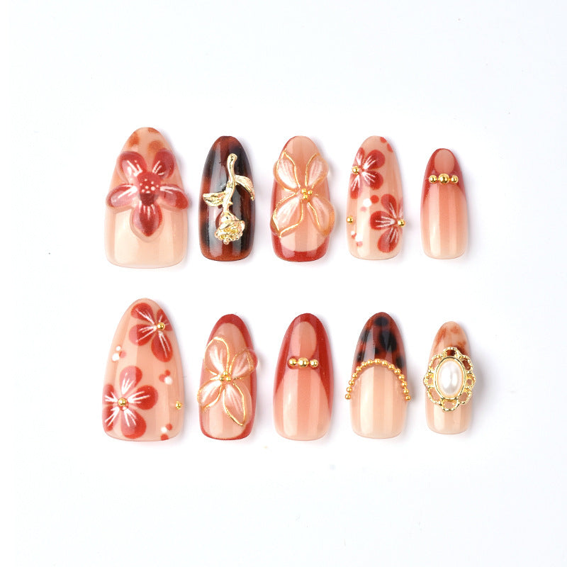 Artistic Floral Embellished Press-On Nail Art Stornfield