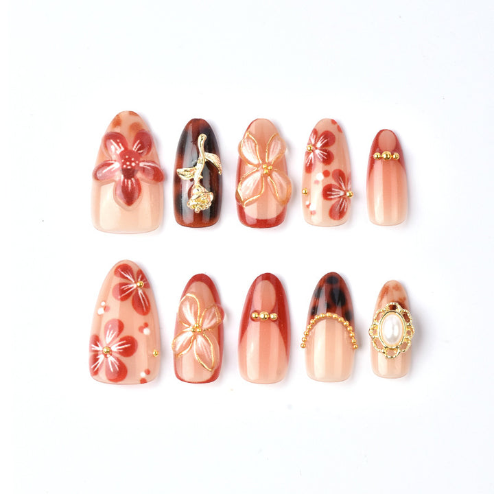 Artistic Floral Embellished Press-On Nail Art Stornfield