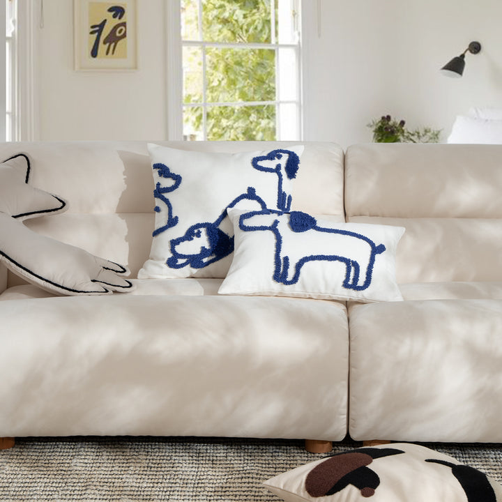 Rectangular decorative lumbar pillow with hand-tufted dog motif made of cotton blend Stornfield