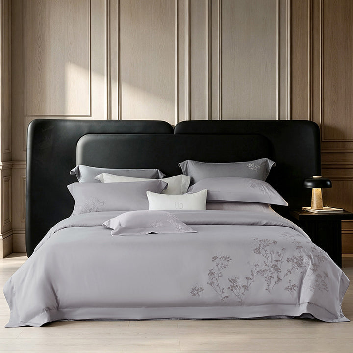 Luxury Cotton Sateen Duvet Cover Bedding Set with Botanical Embroidery