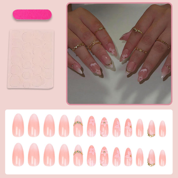Artificial nail set with romantic flower and glitter accents Stornfield