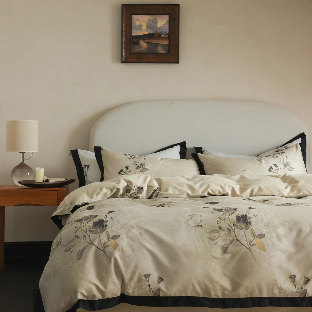 Botanical Satin-Feel Duvet Cover Set with Piped Edge and Envelope Shams