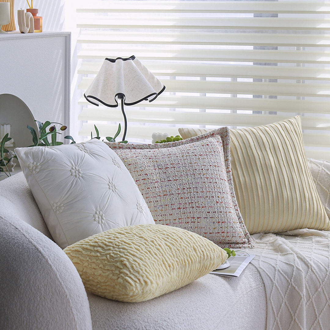 Rectangular decorative pillowcase made of teddy bouclé with ridged texture Stornfield