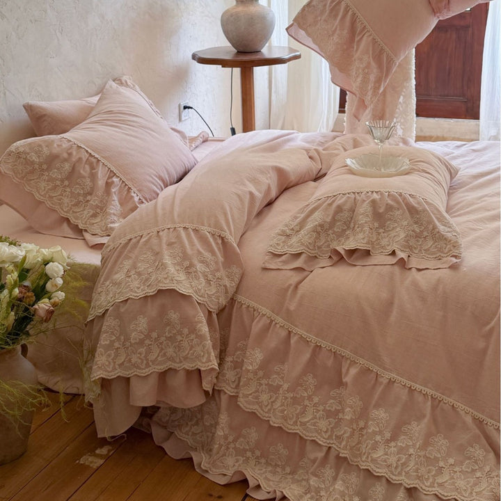 Romantic Ruffled Lace Duvet Cover Set