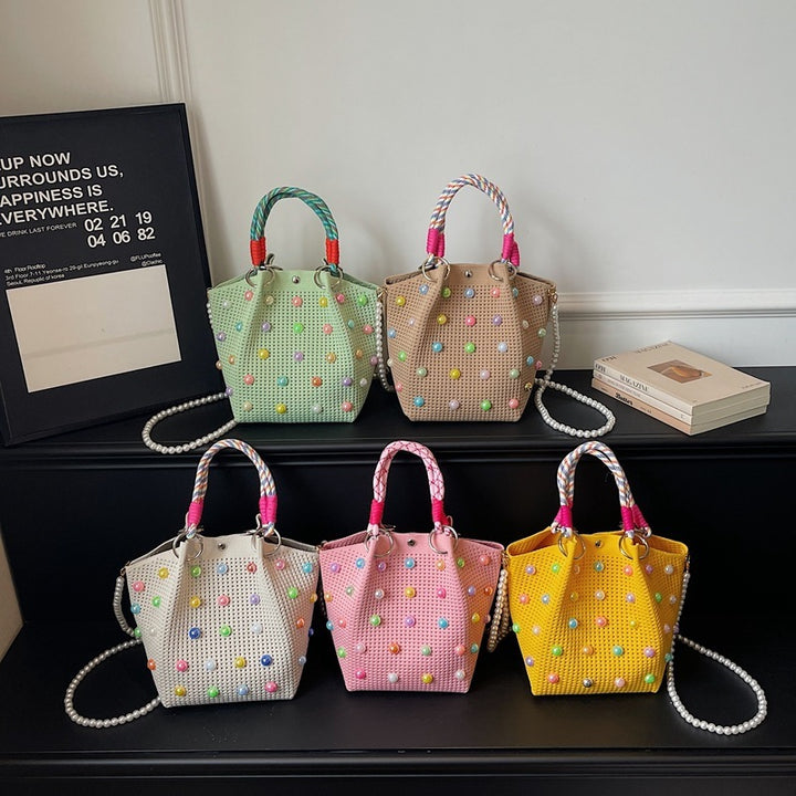 Playful Decorative Pearl-Embellished Tote