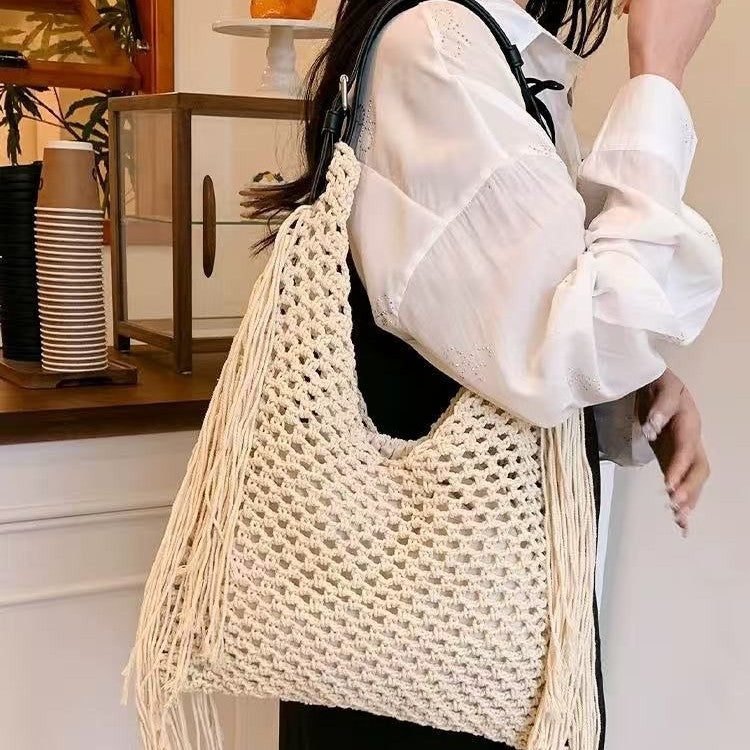 Handcrafted Stylish Tote Bag with Fringes Stornfield