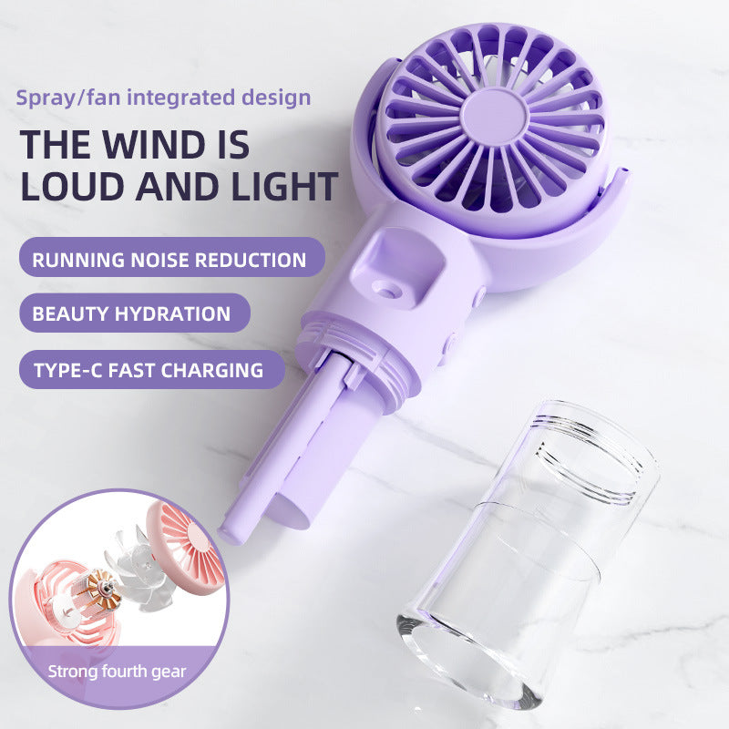 Cooling handheld misting fan with quiet brushless motor and detachable transparent water reservoir Stornfield