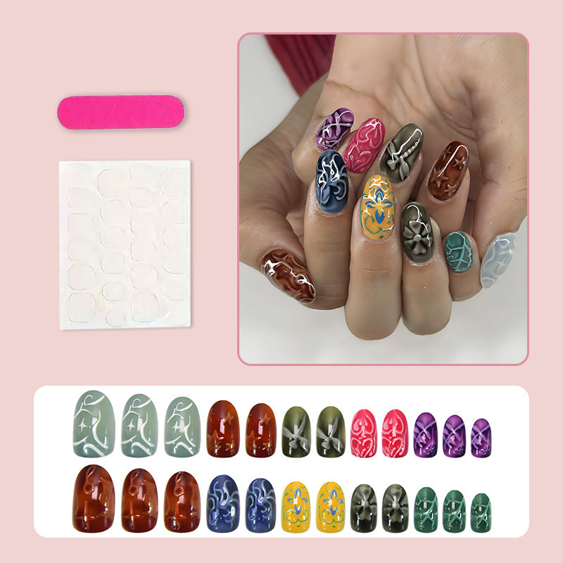 Art nail set with creative floral design and elegant accents Stornfield