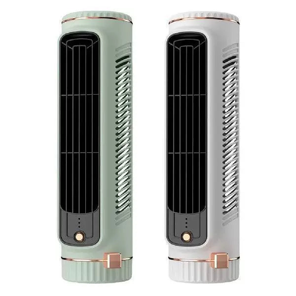 Unisex one-size compact rechargeable personal cooling stand fan with adjustable vertical louvers, multi-speed USB charging, and decorative sticker set Stornfield
