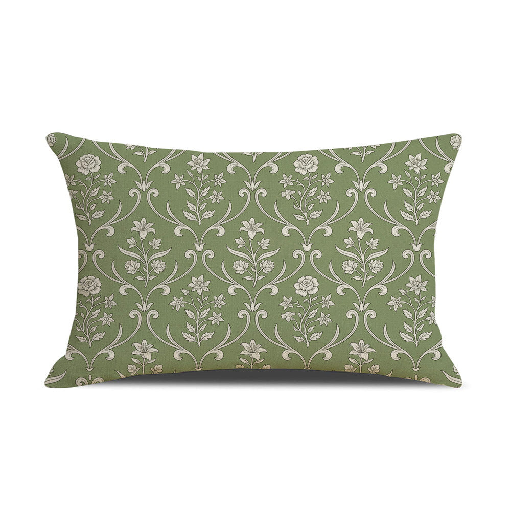 Rectangular Linen-Blend Floral Throw Pillow Cover